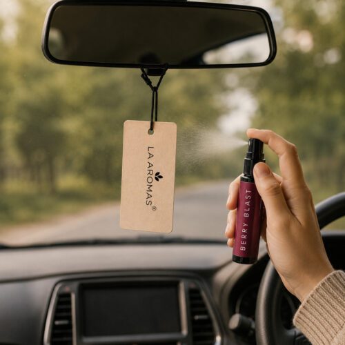 La Aromas Berry Blast Car Perfume Spraying on Aroma Paper