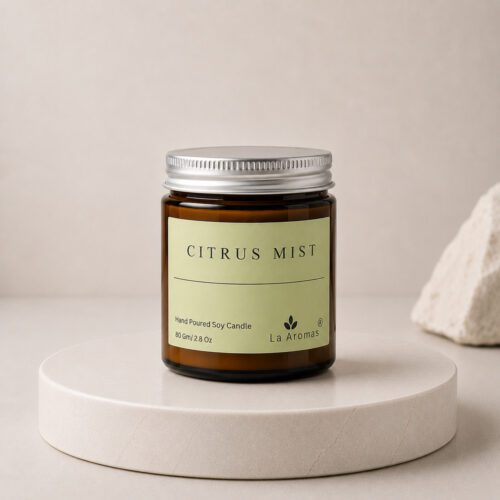 La Aromas Citrus Mist Scented Soy Wax Candle in Glass Jar