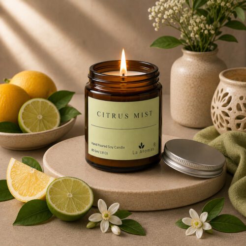 La Aromas Citrus Mist Soy Wax Candle with Fresh Citrus Fragrance