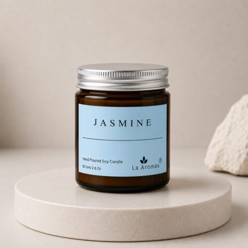 La Aromas Jasmine Scented Soy Wax Candle in Glass Jar
