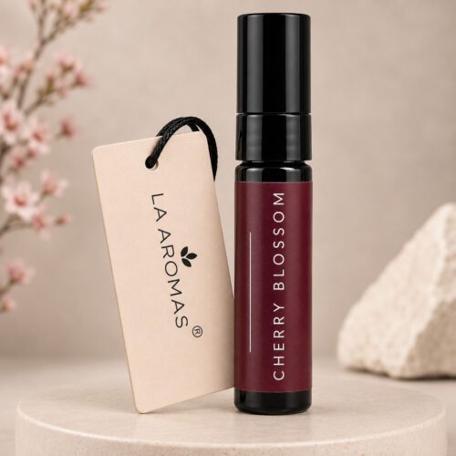 La Aromas Cherry Blossom Car Perfume with premium concentrated fragrance in an elegant glass bottle