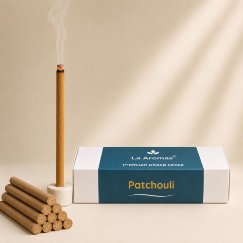 La Aromas Patchouli Charcoal-Free Dhoop Sticks with rich earthy fragrance