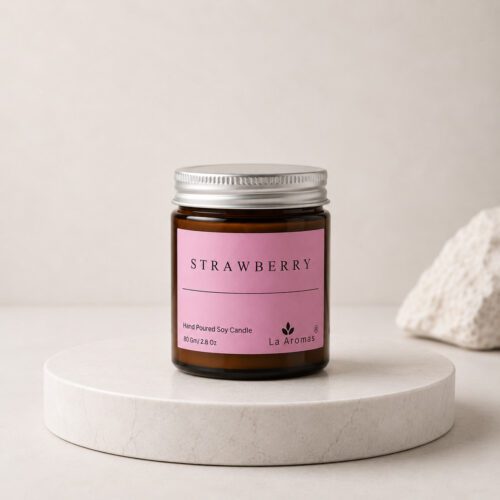 La Aromas Strawberry Scented Soy Wax Candle in Glass Jar