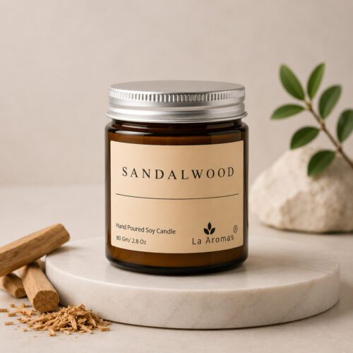 La Aromas Sandalwood Scented Soy Wax Candle in Glass Jar