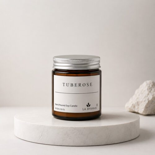 La Aromas Tuberose Scented Soy Wax Candle in Glass Jar