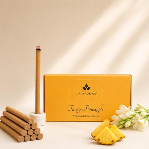 La Aromas Tangy Pineapple Charcoal-Free Dhoop Sticks with pineapple and tuberose fragrance blend