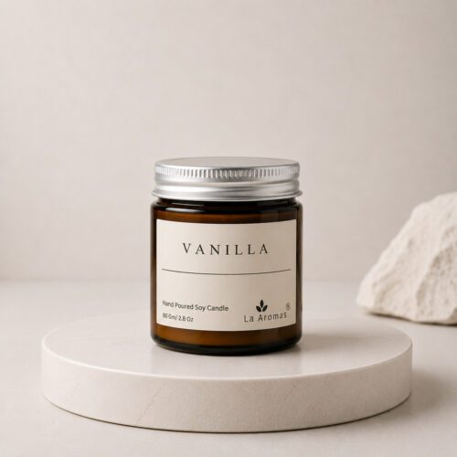 La Aromas Vanilla Scented Soy Wax Candle in Glass Jar