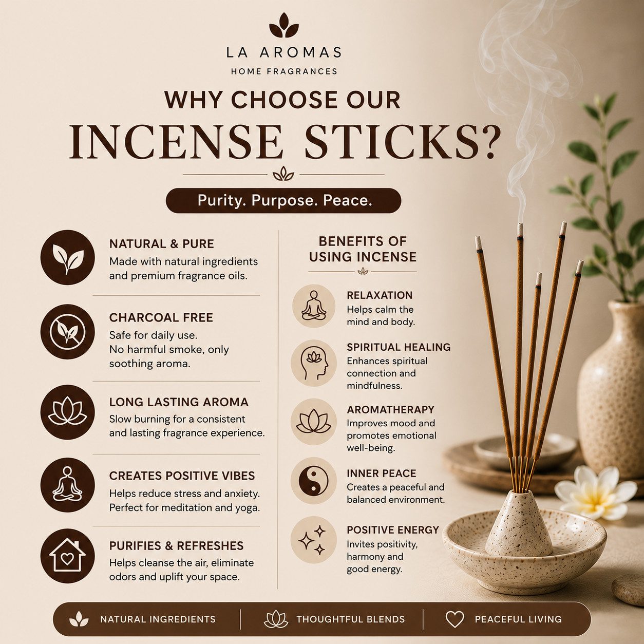 Benefits of La Aromas Premium Charcoal-Free Dhoop Sticks