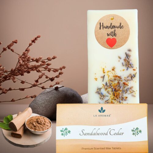 La Aromas Sandalwood Cedar Wax Sachet with Woody Botanical Elements.