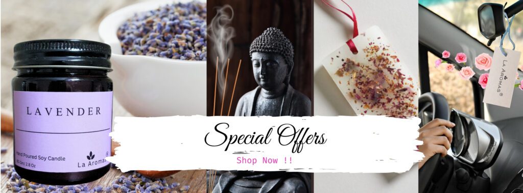 La Aromas Product range Premium soy candles, incense sticks, wax tablets, and car perfumes by La Aromas