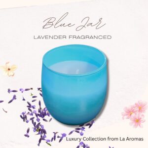 Elegant Blue Lavender Luxury Soy Candle, 100g pure soy wax, in artisan glass jar.
