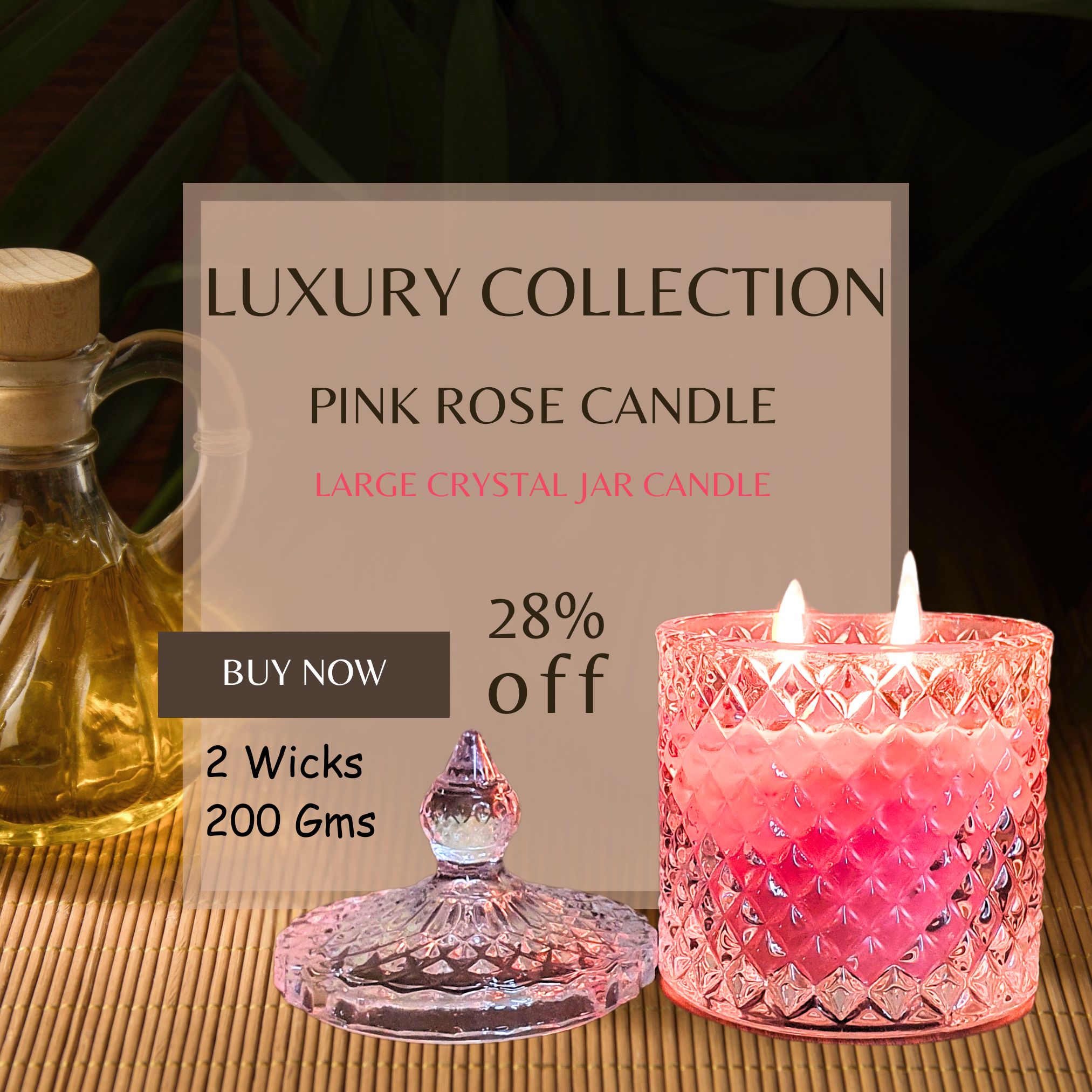 Large Crystal Jar Candle pink rose La Aromas