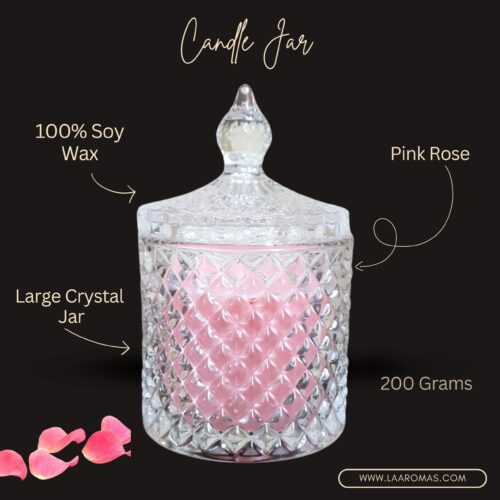 La Aromas Pink Rose 2-Wick Luxury Soy Candle in a Decorative Crystal Jar.