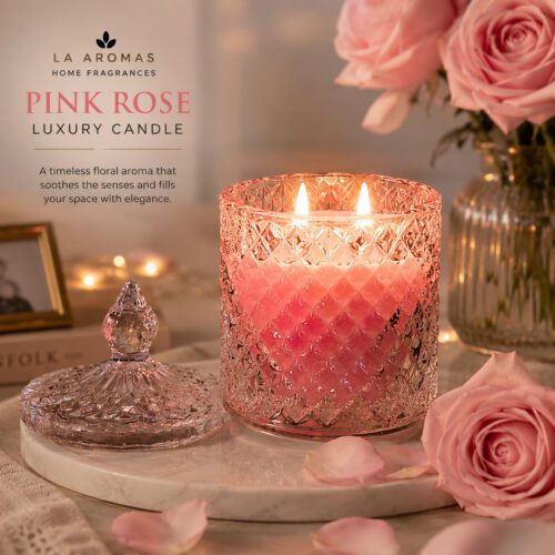 La Aromas Luxury Collection premium soy wax scented candles in elegant crystal and metal jars