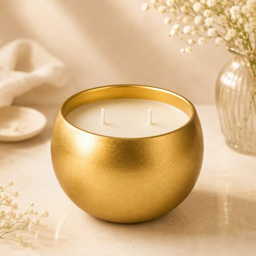 La Aromas Luxury Tuberose Soy Wax Candle in Golden Metal Jar