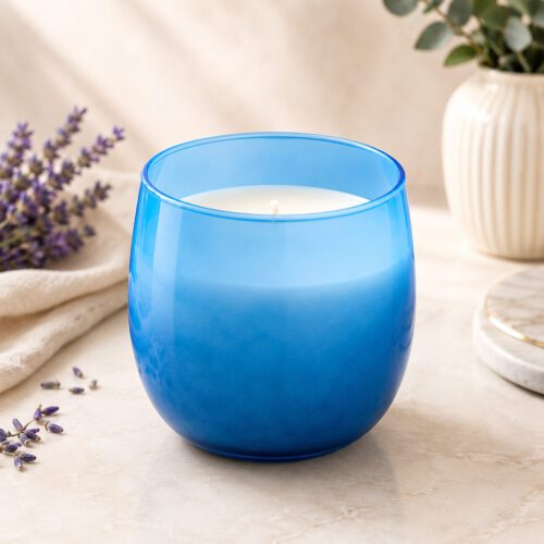 La Aromas Luxury Lavender Soy Wax Candle in Sky Blue Glass Jar