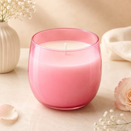 La Aromas Luxury Vanilla Soy Wax Candle in Pink Glass Jar