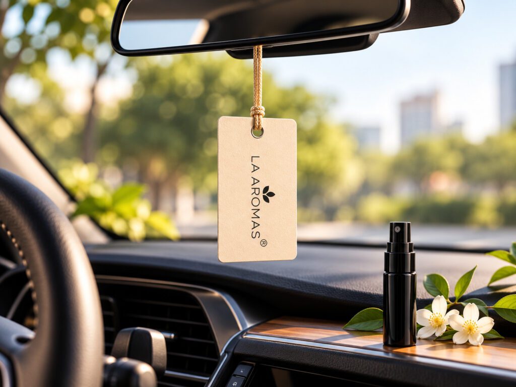 La Aromas car perfume with hanging aroma paper and spray
