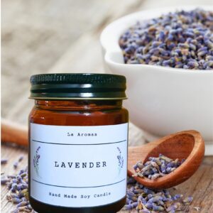 Pure soy wax lavender candle in Amber glass jar