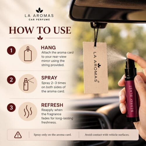 La Aromas car perfume aroma card with spray bottle and simple how-to-use instructions