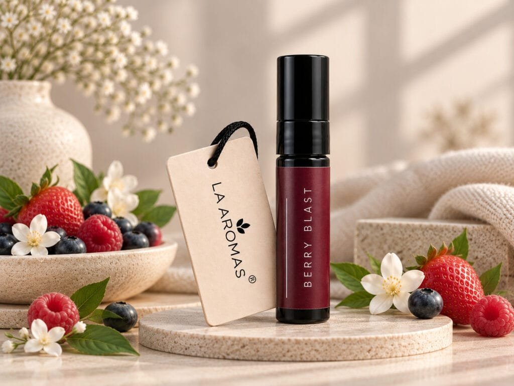 La Aromas Berry Blast car perfume spray with hanging aroma card